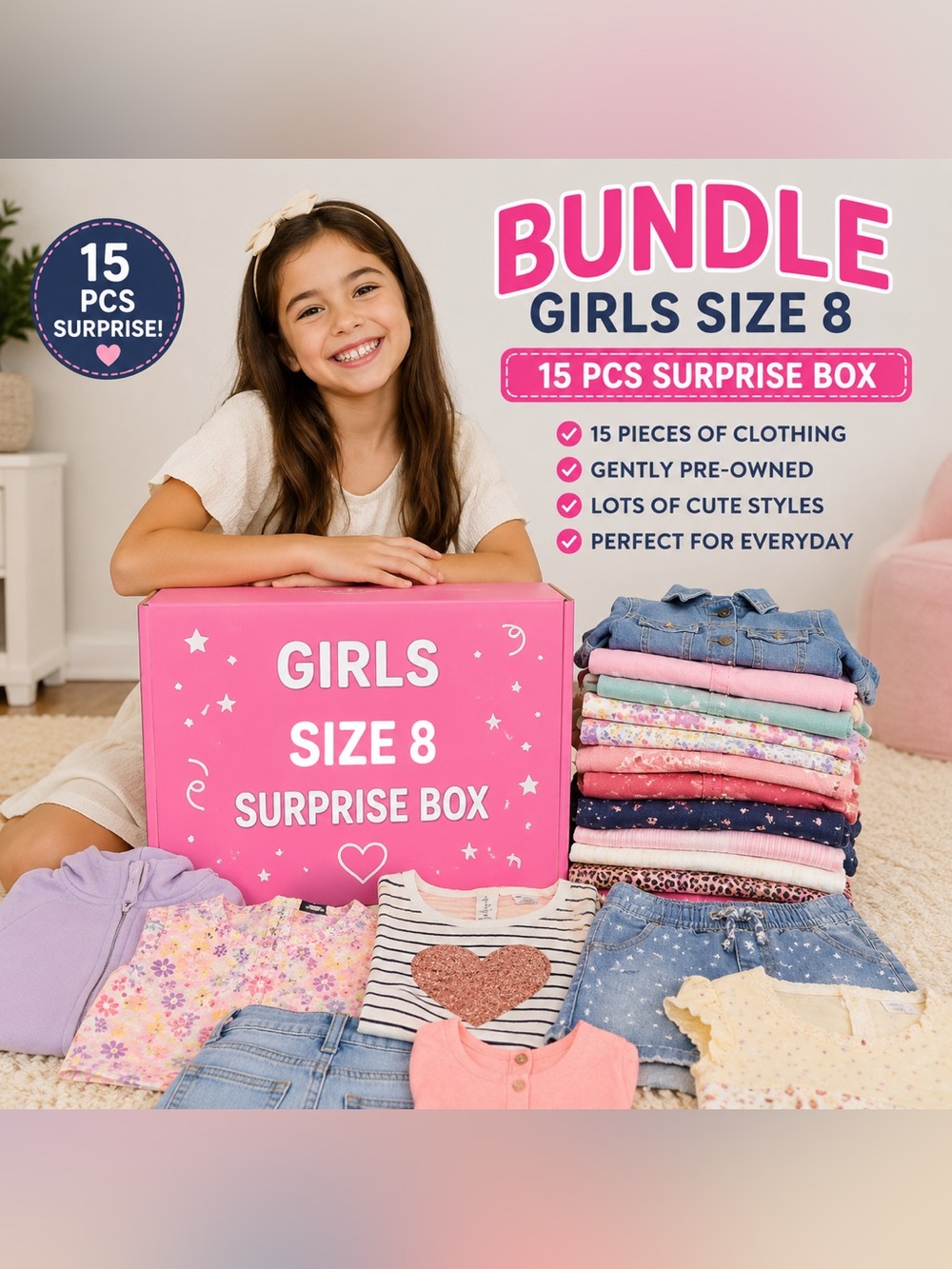 Girls Size 8 Clothing Mystery Box Bundle 15 Pieces Surprise Lot